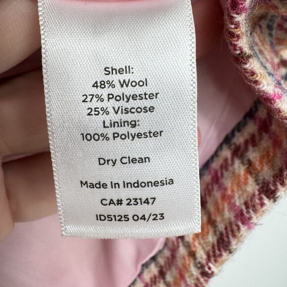 Talbots Wool Blend Plaid Blazer Sz 14P Pink Multi Lined Gold Buttons Office - Picture 8 of 14